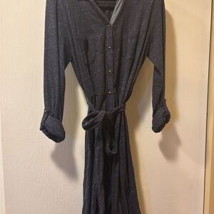 Navy Button-Front Tie-Waist Maxi Dress